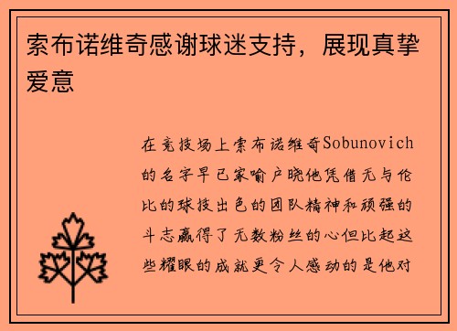 索布诺维奇感谢球迷支持，展现真挚爱意